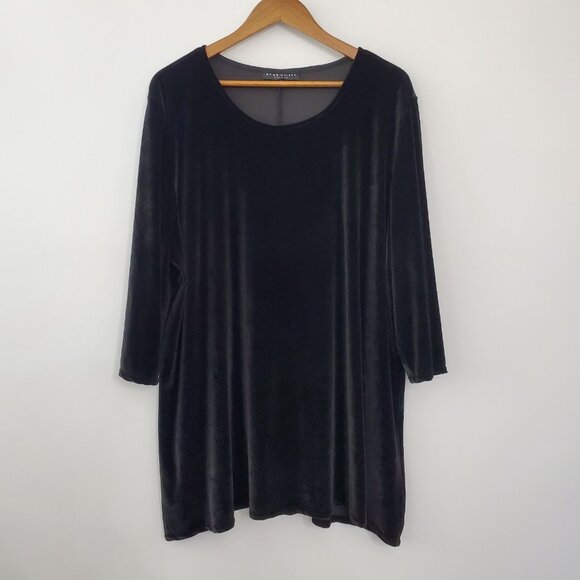 Bryn Walker Womens Black Velvet Tunic Top 3/4 Sleeve Minimalist Lagenlook Classy - Picture 1 of 9